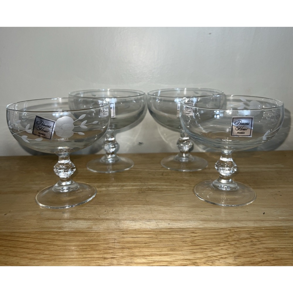 Princess House 507‎ Crystal Dessert Dish Set Of 4 Dishes Heritage Pattern France
